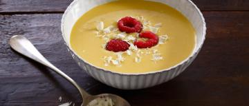 Soupe chocolat blanc et fruits de la passion
