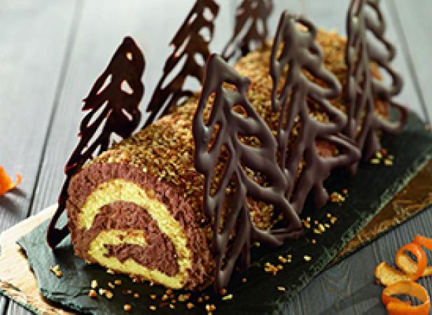 Bûche chocolat noir Absolu, zestes d'orange, pralin