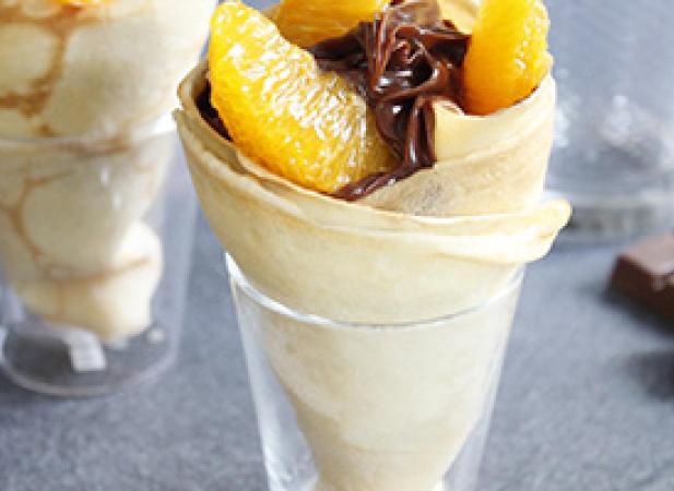 Cornets de crêpes pâte à tartiner caramel et orange